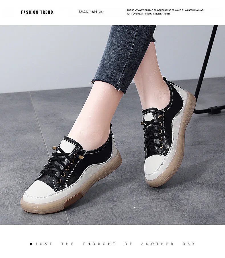 Genuine Leather Women Soft Sole Walking Shoes Girl Student Jooging Sneaker White Black Flats Female Casual Skate Trainers Summer
