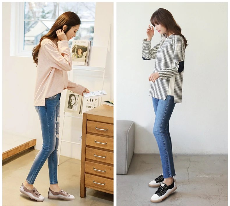 Genuine Leather Women Soft Sole Walking Shoes Girl Student Jooging Sneaker White Black Flats Female Casual Skate Trainers Summer