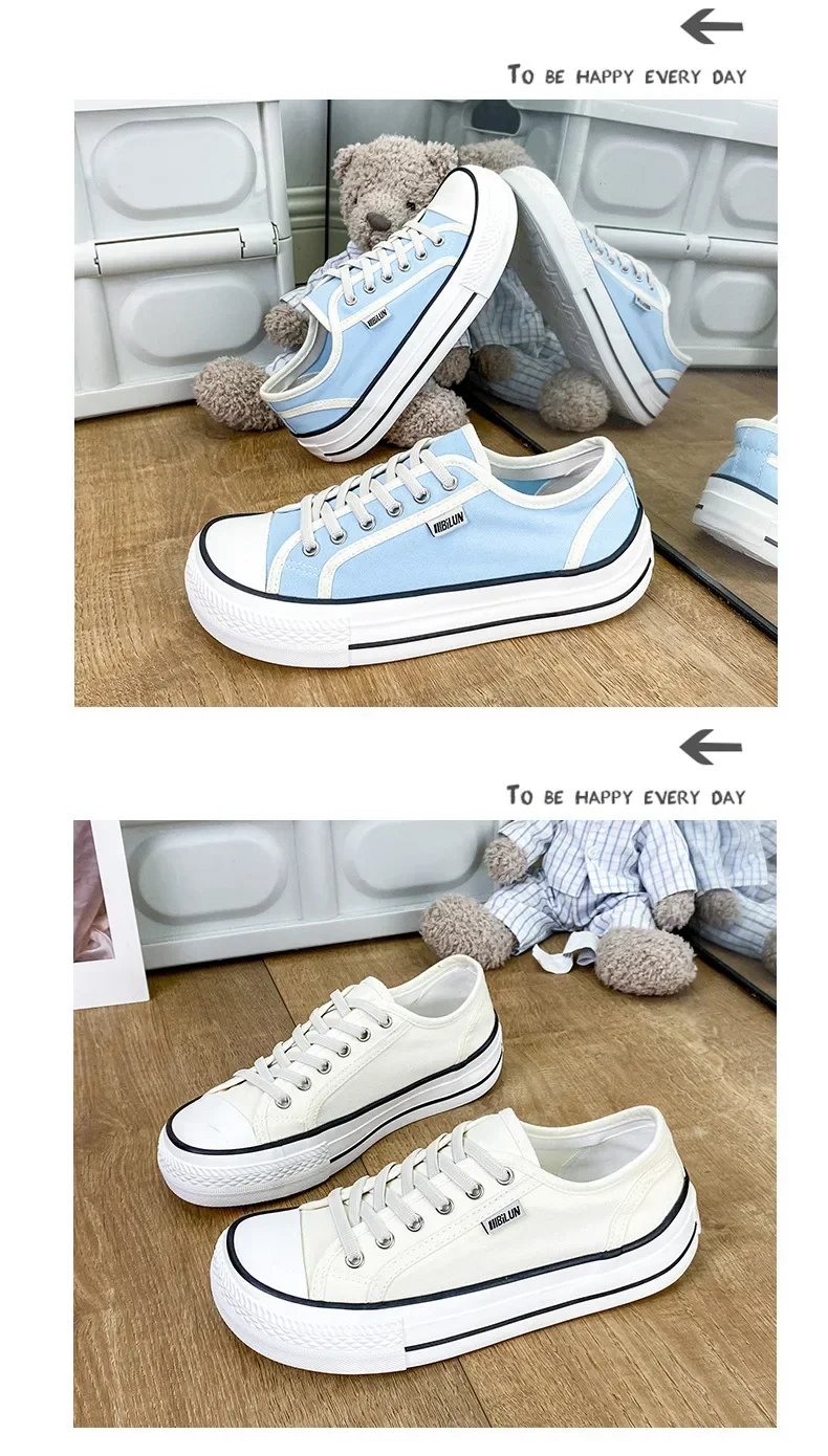 Women's Canvas Shoes 2024 Spring Lace Up Round Toe Causal Flat Shoes Student Sneakers Girls Skateboard Vulcanized Tennis Women