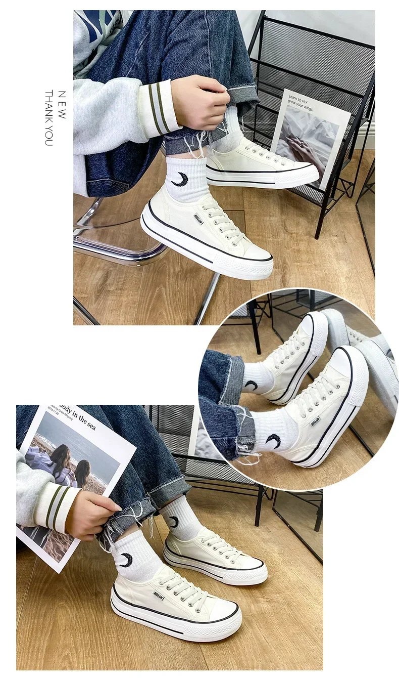 Women's Canvas Shoes 2024 Spring Lace Up Round Toe Causal Flat Shoes Student Sneakers Girls Skateboard Vulcanized Tennis Women