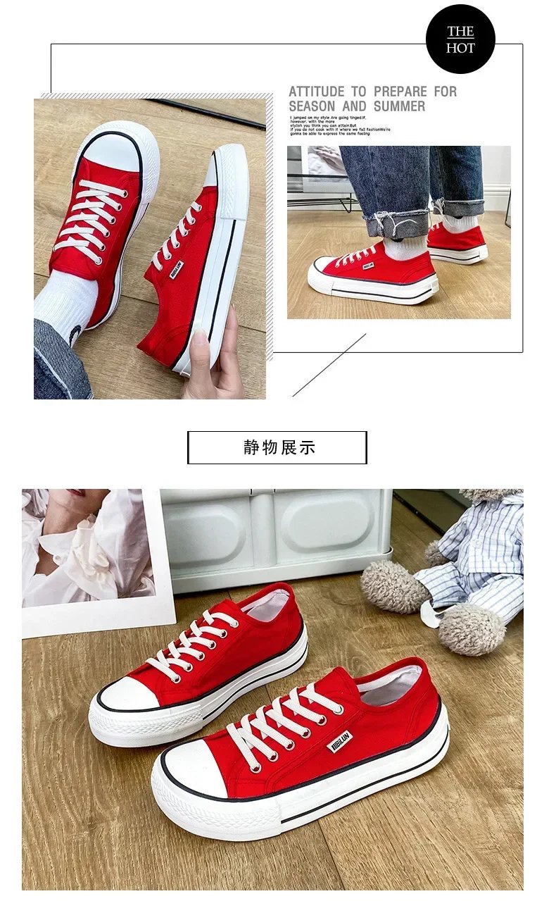 Women's Canvas Shoes 2024 Spring Lace Up Round Toe Causal Flat Shoes Student Sneakers Girls Skateboard Vulcanized Tennis Women