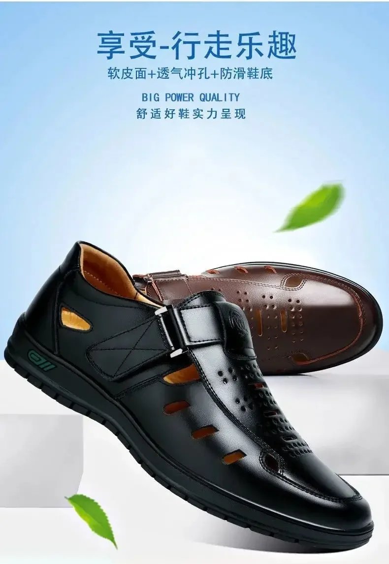 Men Leather Sandals Summer Breathable Casual Shoes for Man Slip on Beach Clogs Outdoor Non Slip Hand Made Sandalias