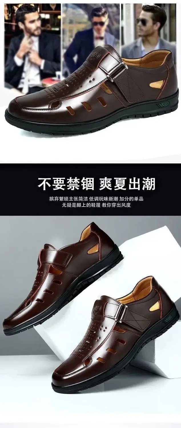 Men Leather Sandals Summer Breathable Casual Shoes for Man Slip on Beach Clogs Outdoor Non Slip Hand Made Sandalias