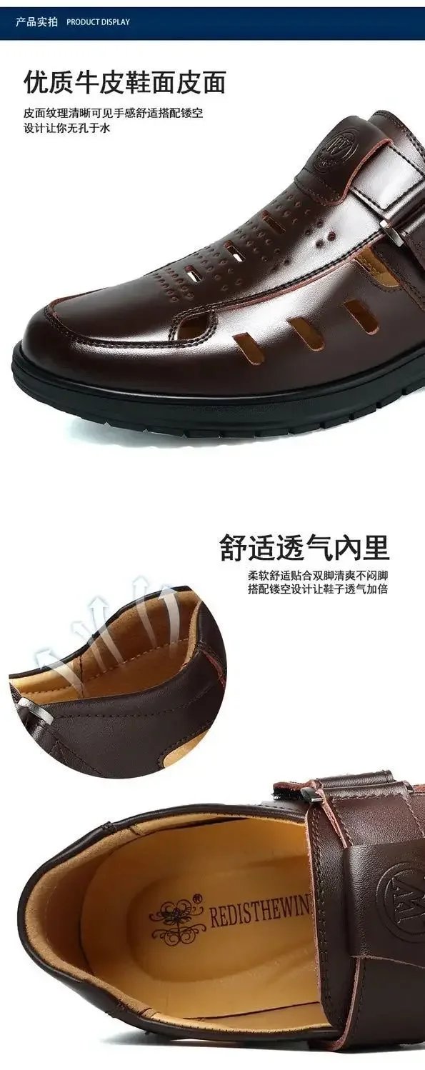 Men Leather Sandals Summer Breathable Casual Shoes for Man Slip on Beach Clogs Outdoor Non Slip Hand Made Sandalias