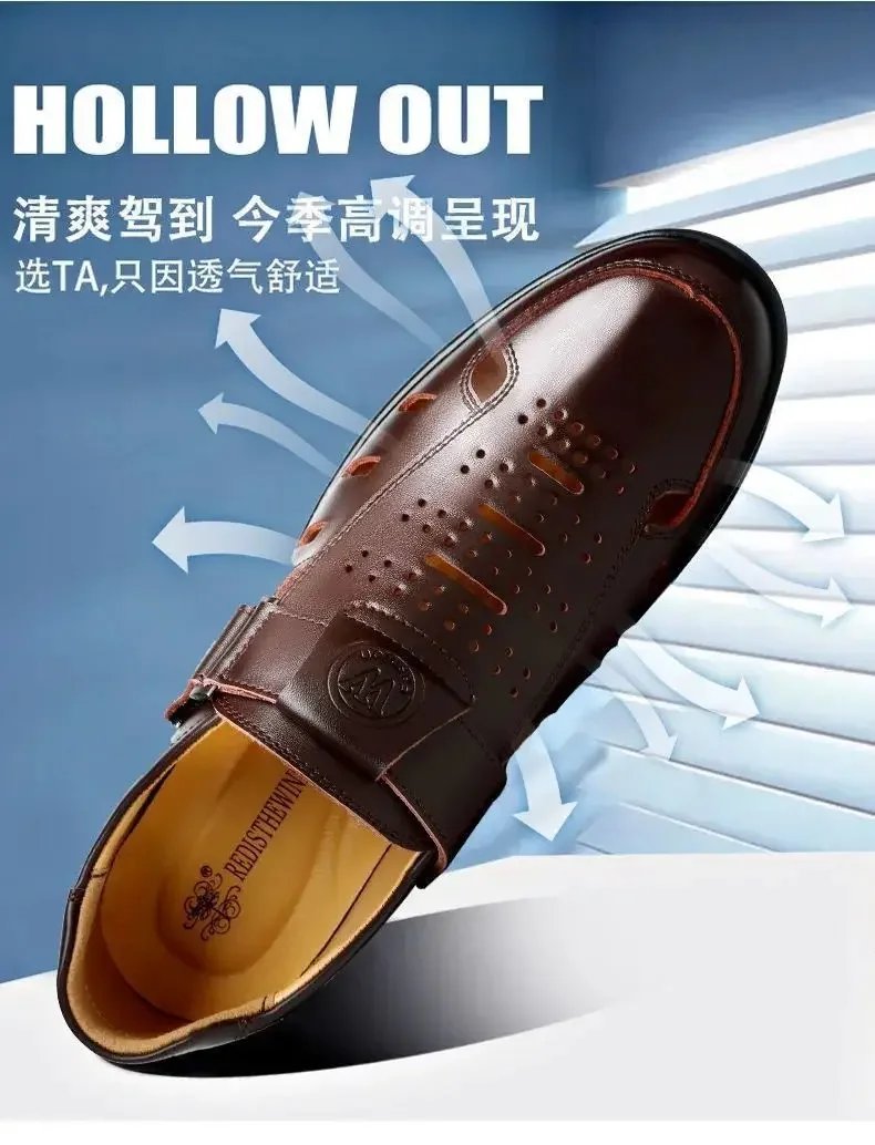 Men Leather Sandals Summer Breathable Casual Shoes for Man Slip on Beach Clogs Outdoor Non Slip Hand Made Sandalias