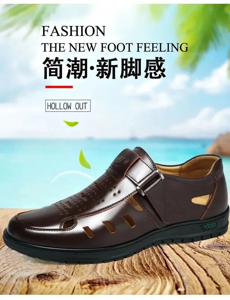 Men Leather Sandals Summer Breathable Casual Shoes for Man Slip on Beach Clogs Outdoor Non Slip Hand Made Sandalias