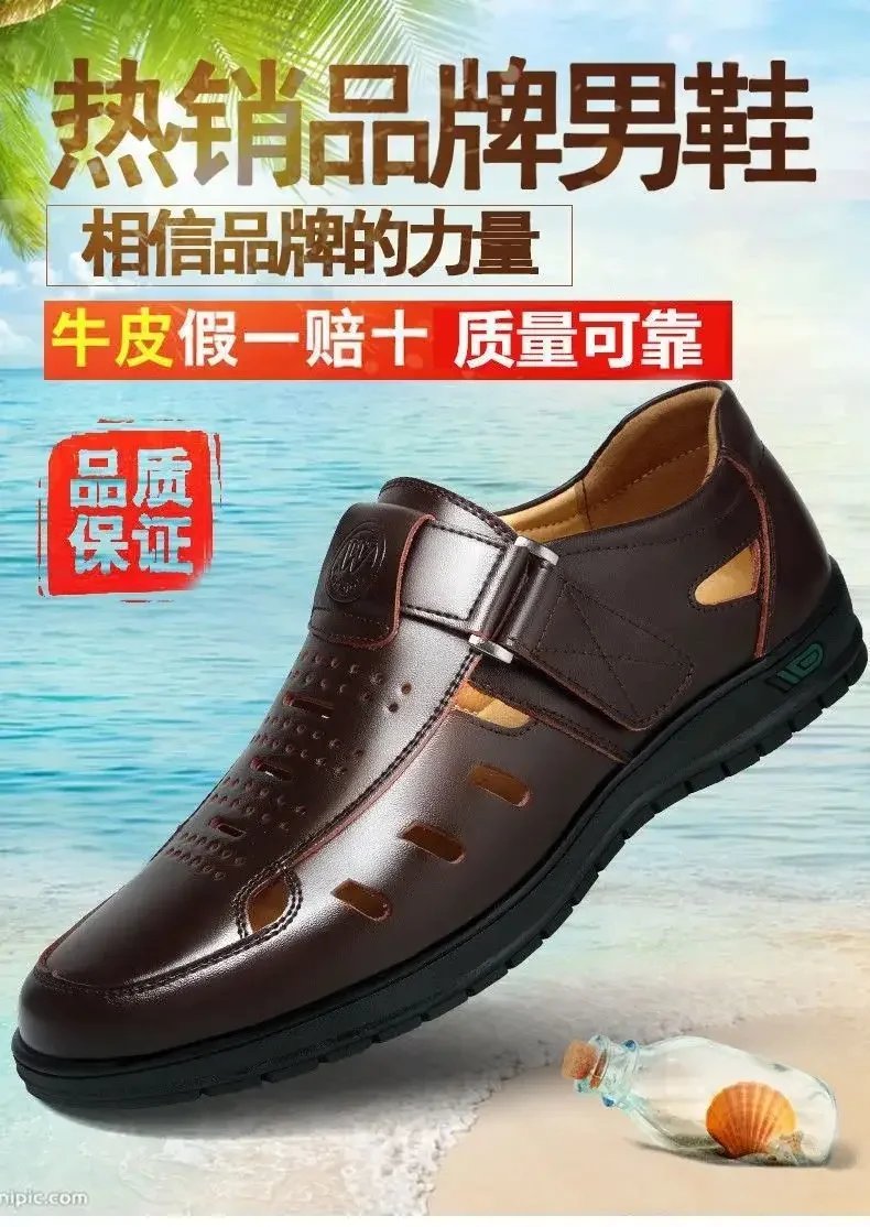 Men Leather Sandals Summer Breathable Casual Shoes for Man Slip on Beach Clogs Outdoor Non Slip Hand Made Sandalias