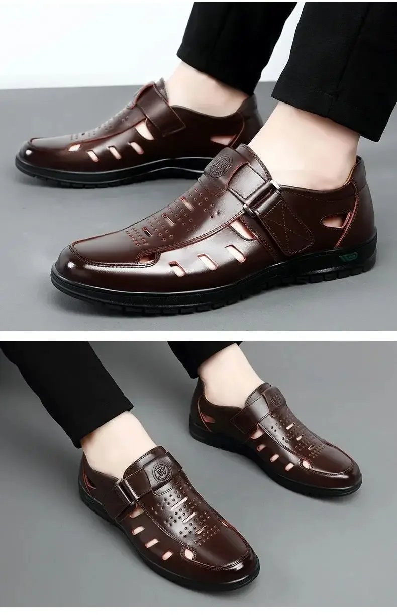 Men Leather Sandals Summer Breathable Casual Shoes for Man Slip on Beach Clogs Outdoor Non Slip Hand Made Sandalias