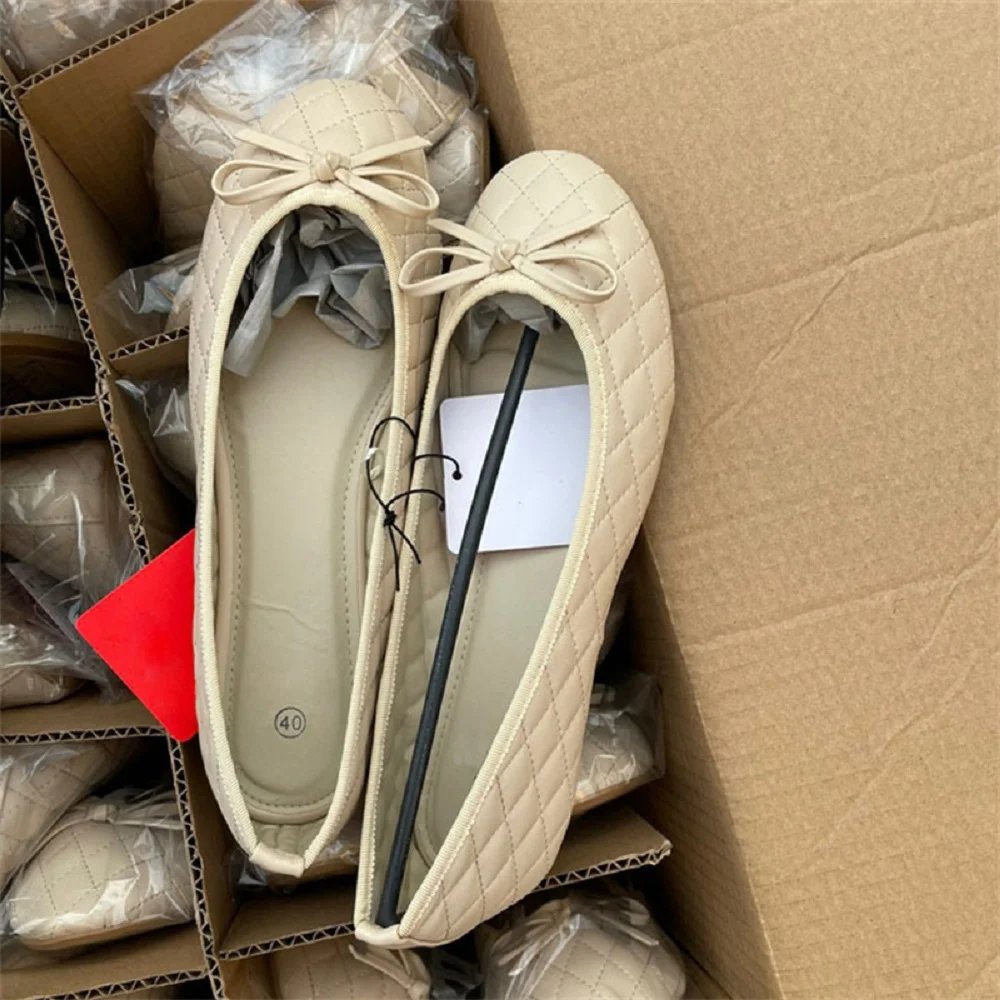 Elegant Bowknot Ballerina Women's Flat Round Toe Comfort Slip-On Ladies Loafers Leather Single Mules Shoes