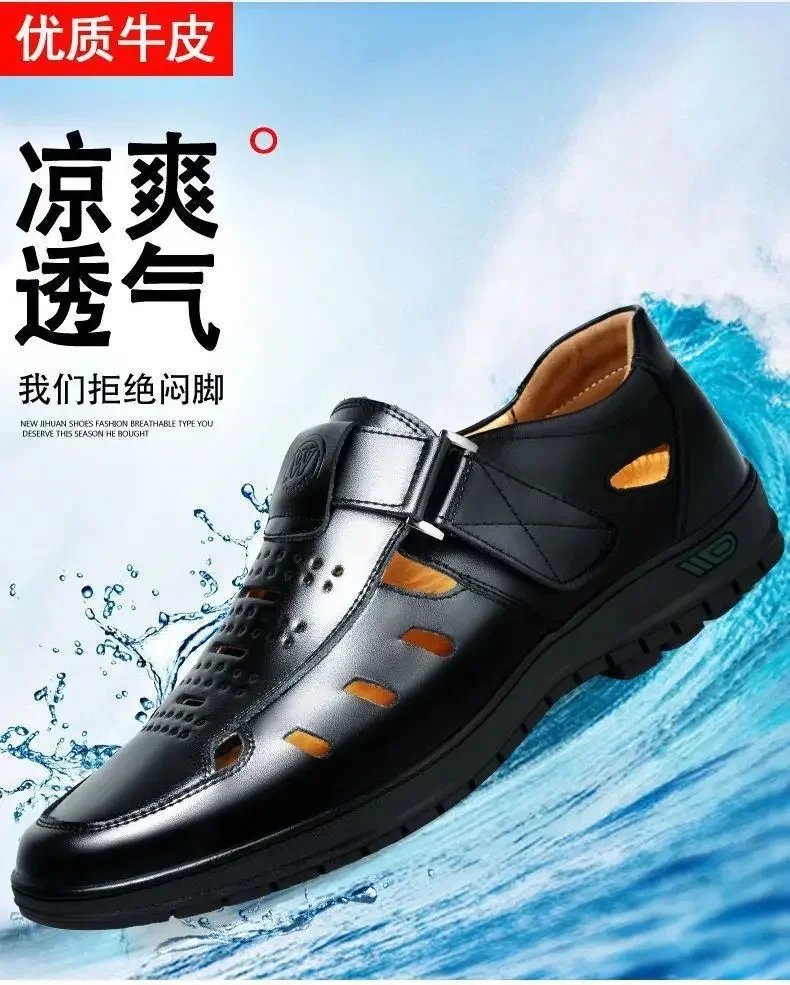 Men Genuine Leather Sandals Summer Breathable Casual Shoes for Man Slip on Clogs Outdoor Non Slip Hand Made Sandalias