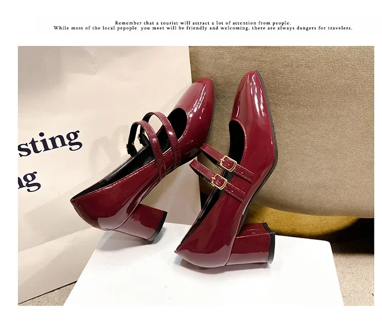 2024 Spring Autumn Women Double Buckle Mary Janes Shoes Patent Leather Dress Square Head Square Heel Solid Color Women's Shoes 2024 Spring Autumn Women Double Buckle Mary Janes Shoes Patent Leather Dress Square Head Square Heel Solid Color Women's Shoes