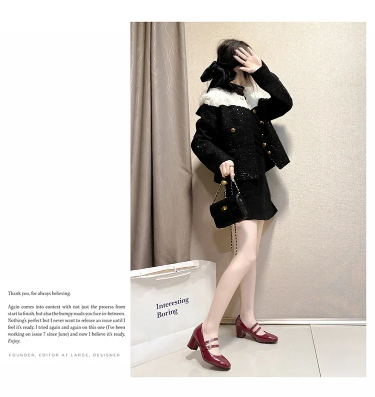 2024 Spring Autumn Women Double Buckle Mary Janes Shoes Patent Leather Dress Square Head Square Heel Solid Color Women's Shoes 2024 Spring Autumn Women Double Buckle Mary Janes Shoes Patent Leather Dress Square Head Square Heel Solid Color Women's Shoes