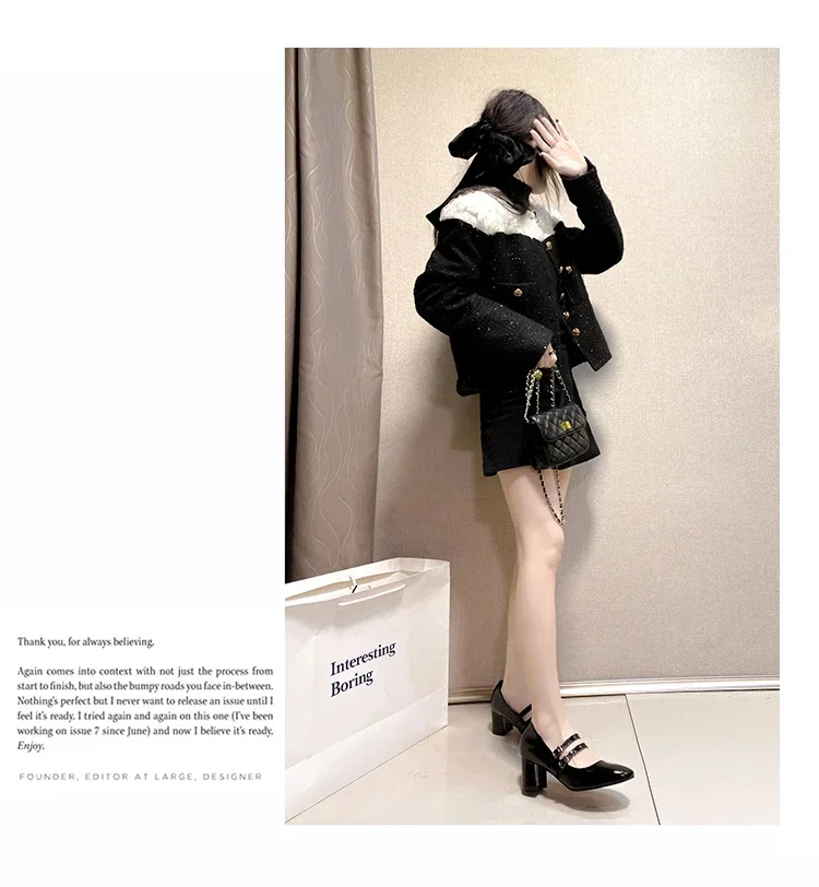 2024 Spring Autumn Women Double Buckle Mary Janes Shoes Patent Leather Dress Square Head Square Heel Solid Color Women's Shoes 2024 Spring Autumn Women Double Buckle Mary Janes Shoes Patent Leather Dress Square Head Square Heel Solid Color Women's Shoes