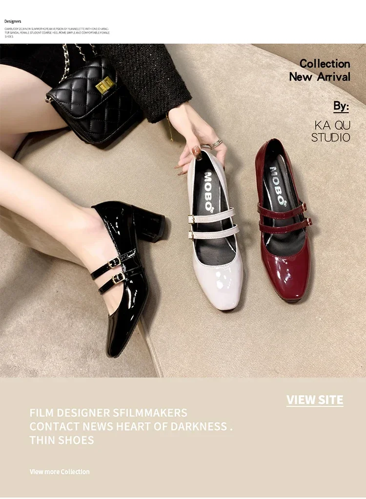 2024 Spring Autumn Women Double Buckle Mary Janes Shoes Patent Leather Dress Square Head Square Heel Solid Color Women's Shoes 2024 Spring Autumn Women Double Buckle Mary Janes Shoes Patent Leather Dress Square Head Square Heel Solid Color Women's Shoes