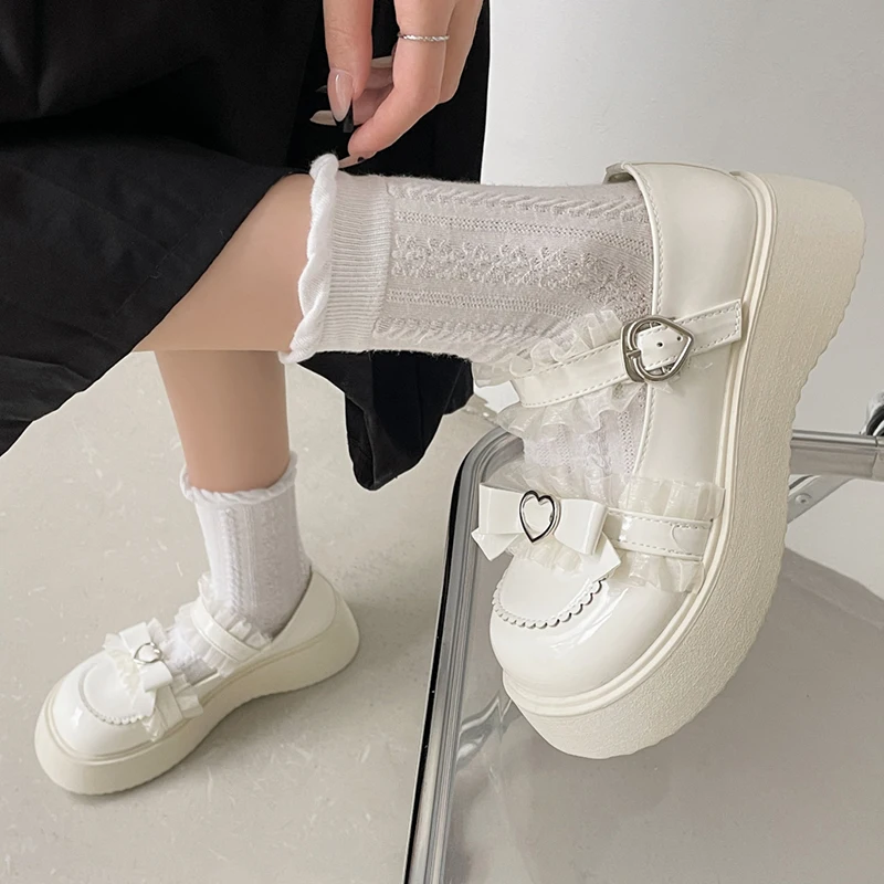 Rimocy Chunky Platform Mary Jane Shoes for Women Patent Leather Lace Ankle Strap Pumps Woman 2022 Autumn White Lolita Shoes Y2K Rimocy Chunky Platform Mary Jane Shoes for Women Patent Leather Lace Ankle Strap Pumps Woman 2022 Autumn White Lolita Shoes Y2K