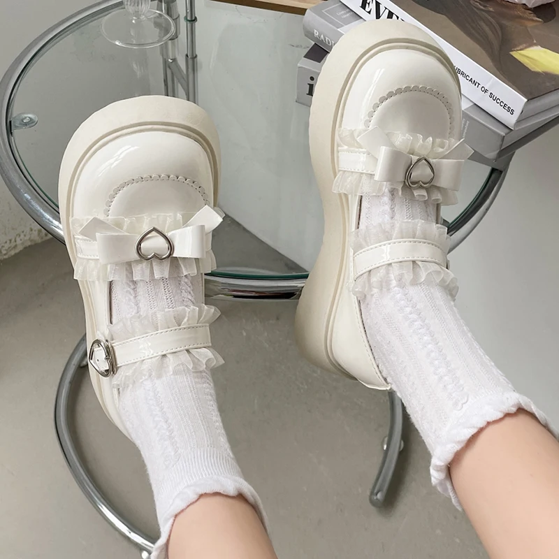 Rimocy Chunky Platform Mary Jane Shoes for Women Patent Leather Lace Ankle Strap Pumps Woman 2022 Autumn White Lolita Shoes Y2K Rimocy Chunky Platform Mary Jane Shoes for Women Patent Leather Lace Ankle Strap Pumps Woman 2022 Autumn White Lolita Shoes Y2K