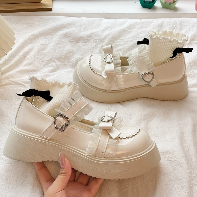 Rimocy Chunky Platform Mary Jane Shoes for Women Patent Leather Lace Ankle Strap Pumps Woman 2022 Autumn White Lolita Shoes Y2K Rimocy Chunky Platform Mary Jane Shoes for Women Patent Leather Lace Ankle Strap Pumps Woman 2022 Autumn White Lolita Shoes Y2K