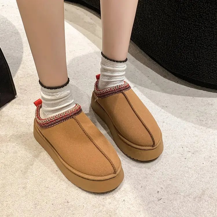 New Winter Retro Women Snow Warm Suede Leather Lazy Loafers Boots Shoes Woman Lady Female Flat Bottine Botas Boots Mujer Shoes