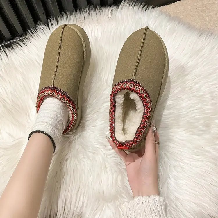 New Winter Retro Women Snow Warm Suede Leather Lazy Loafers Boots Shoes Woman Lady Female Flat Bottine Botas Boots Mujer Shoes