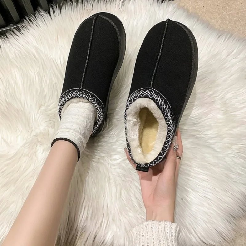 New Winter Retro Women Snow Warm Suede Leather Lazy Loafers Boots Shoes Woman Lady Female Flat Bottine Botas Boots Mujer Shoes