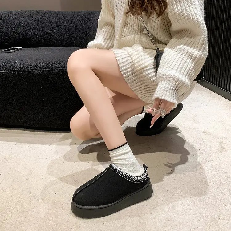 New Winter Retro Women Snow Warm Suede Leather Lazy Loafers Boots Shoes Woman Lady Female Flat Bottine Botas Boots Mujer Shoes