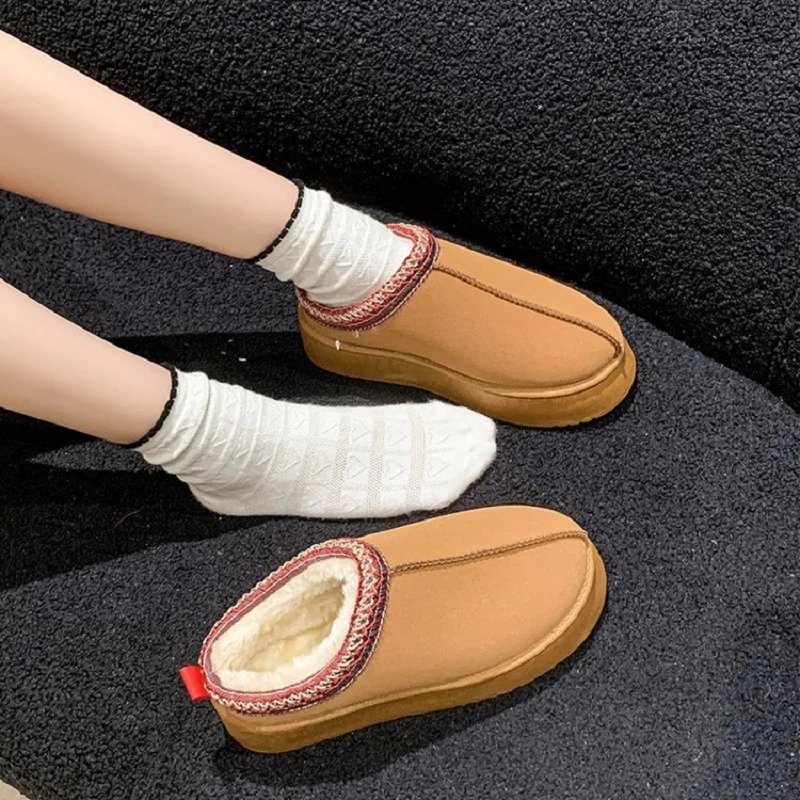 New Winter Retro Women Snow Warm Suede Leather Lazy Loafers Boots Shoes Woman Lady Female Flat Bottine Botas Boots Mujer Shoes
