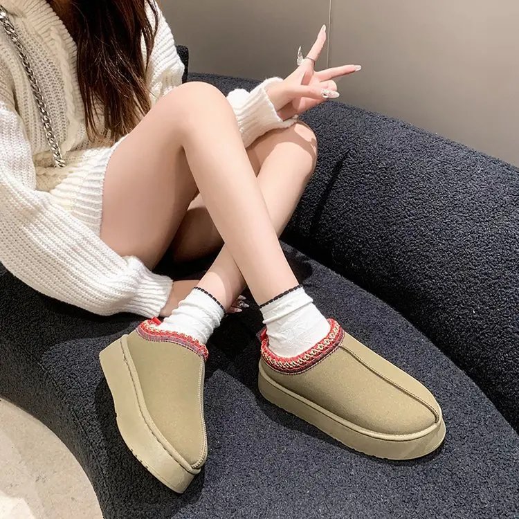 New Winter Retro Women Snow Warm Suede Leather Lazy Loafers Boots Shoes Woman Lady Female Flat Bottine Botas Boots Mujer Shoes