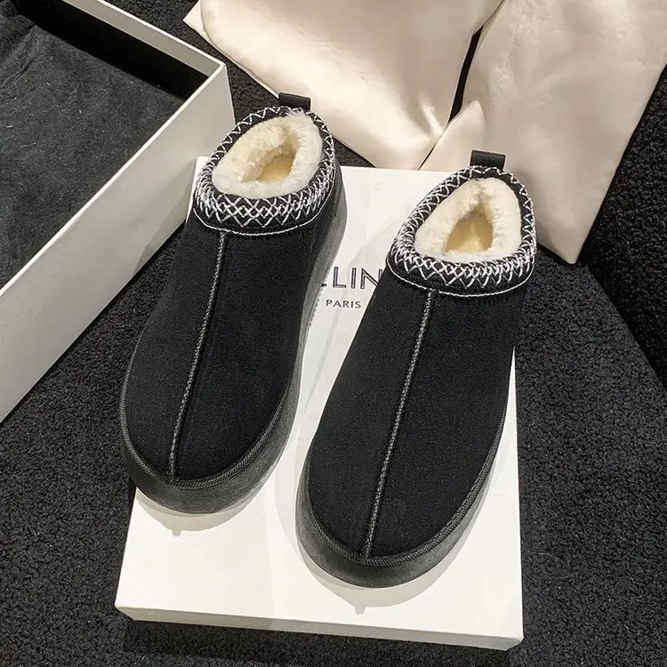 New Winter Retro Women Snow Warm Suede Leather Lazy Loafers Boots Shoes Woman Lady Female Flat Bottine Botas Boots Mujer Shoes