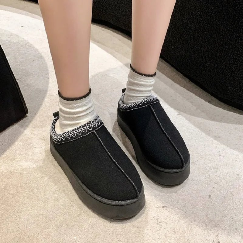 New Winter Retro Women Snow Warm Suede Leather Lazy Loafers Boots Shoes Woman Lady Female Flat Bottine Botas Boots Mujer Shoes