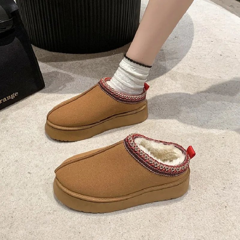 New Winter Retro Women Snow Warm Suede Leather Lazy Loafers Boots Shoes Woman Lady Female Flat Bottine Botas Boots Mujer Shoes