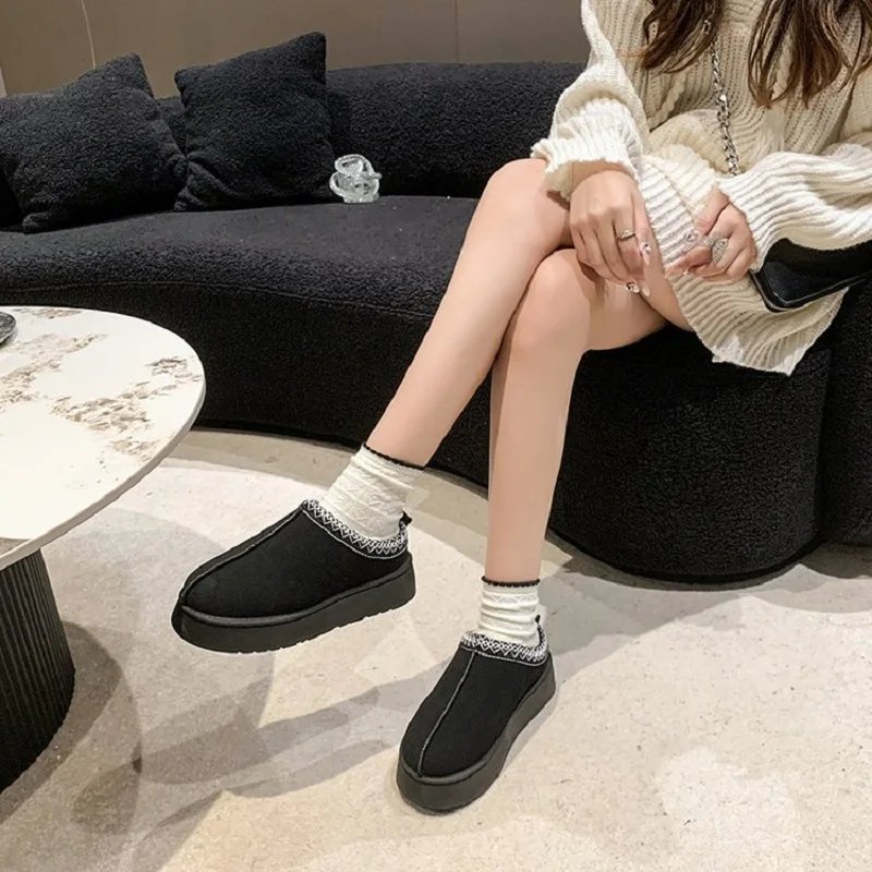 New Winter Retro Women Snow Warm Suede Leather Lazy Loafers Boots Shoes Woman Lady Female Flat Bottine Botas Boots Mujer Shoes