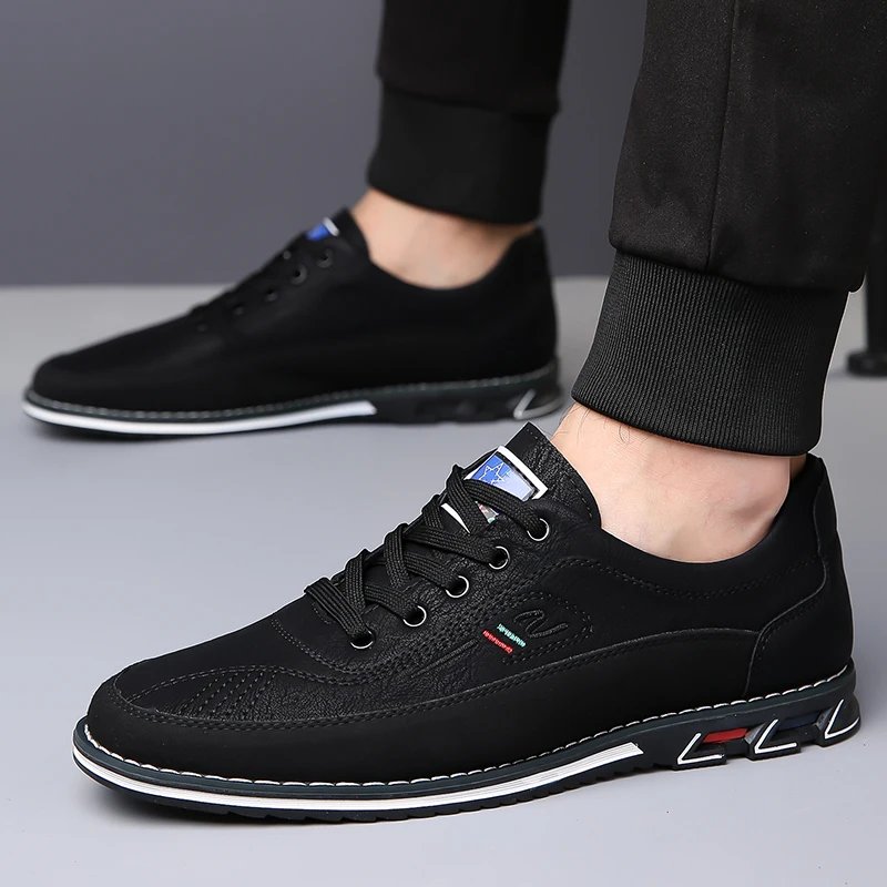 Men Sneakers Casual Loafers Shoes Fashion Brand Classic Lace-Up Pu Leather Flats Mix Color Sewing Spots Business Men Big Size
