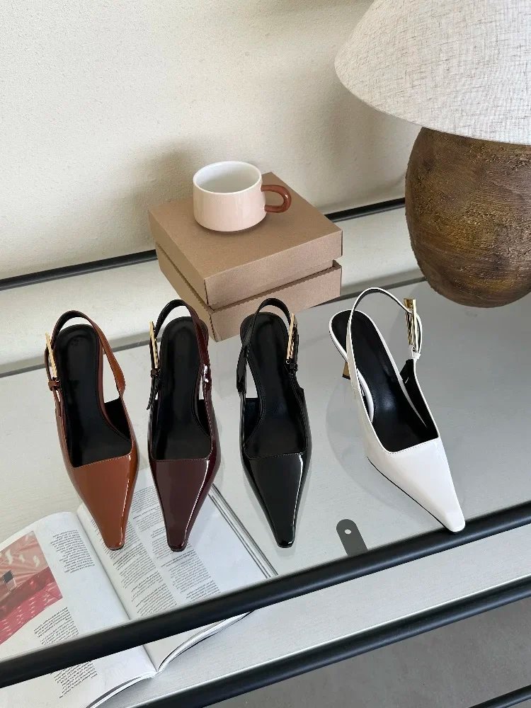 Eilyken Street Style Sexy Pointed Toe Metal Buckle Strap Women Pumps Stripper Sandals  Slingback High Heels Female Shoes