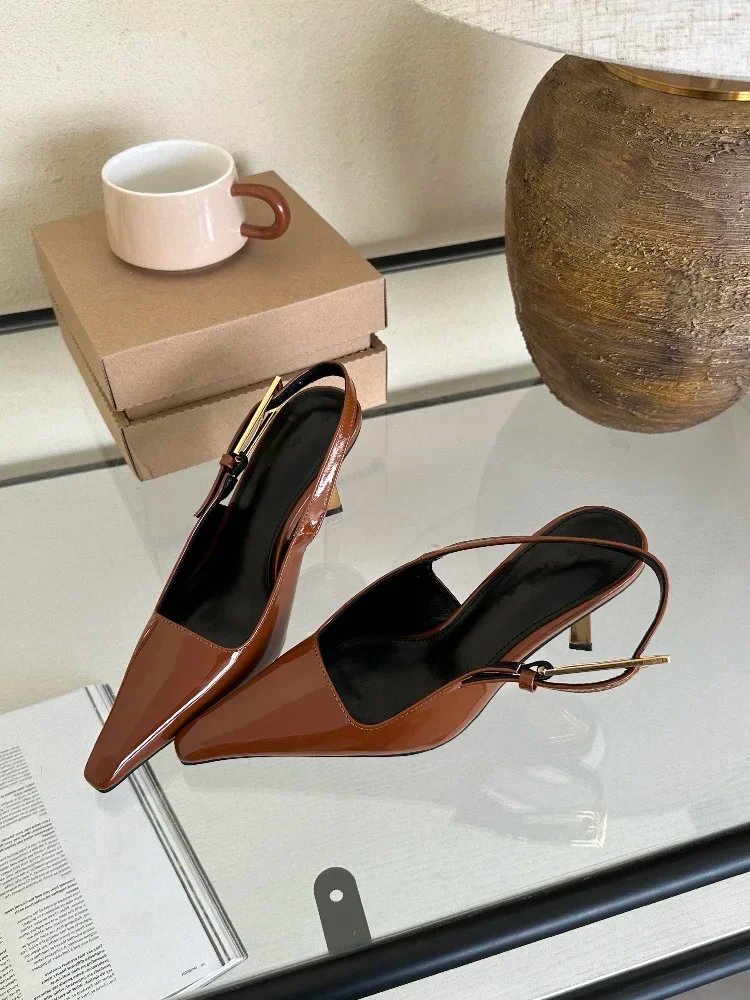 Eilyken Street Style Sexy Pointed Toe Metal Buckle Strap Women Pumps Stripper Sandals  Slingback High Heels Female Shoes