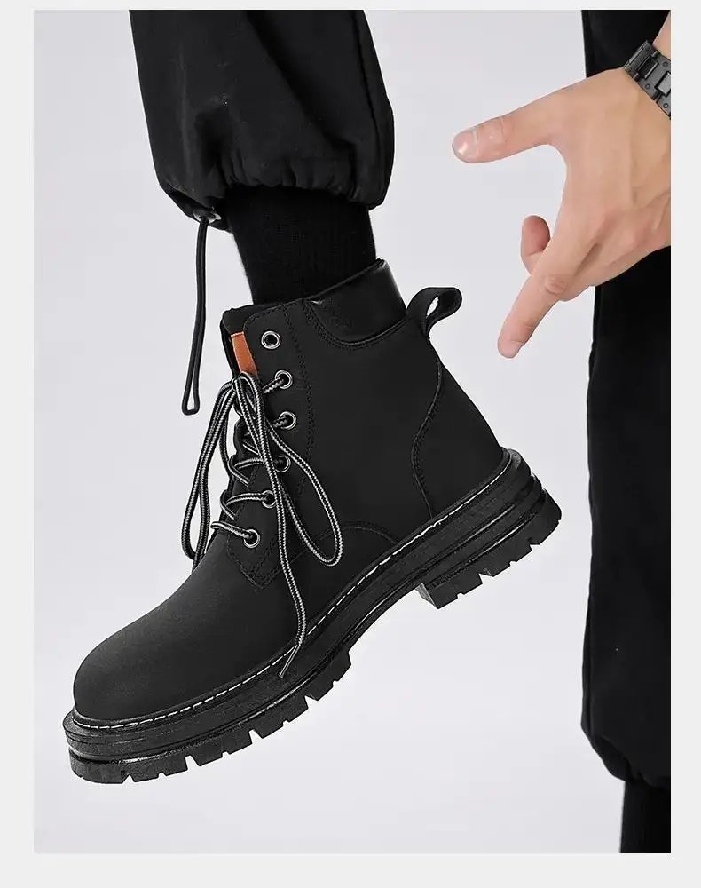 Men Retro Work Shoes Autumn Winter Thick Bottom High Top Non Slip Warm Casual Boots Leather Lace-up Big Head Tooling Boots 2023