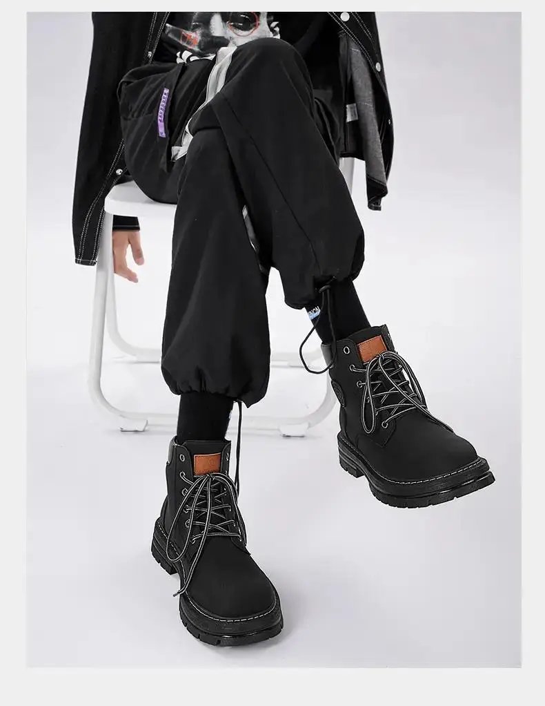 Men Retro Work Shoes Autumn Winter Thick Bottom High Top Non Slip Warm Casual Boots Leather Lace-up Big Head Tooling Boots 2023