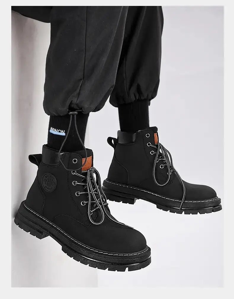 Men Retro Work Shoes Autumn Winter Thick Bottom High Top Non Slip Warm Casual Boots Leather Lace-up Big Head Tooling Boots 2023