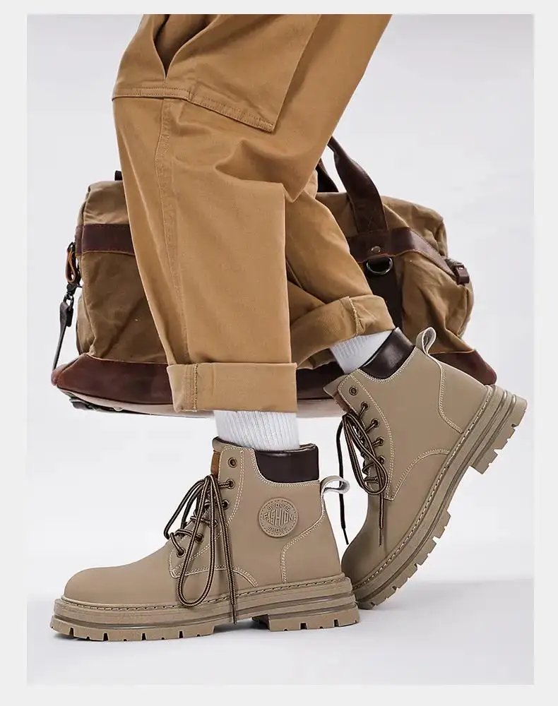 Men Retro Work Shoes Autumn Winter Thick Bottom High Top Non Slip Warm Casual Boots Leather Lace-up Big Head Tooling Boots 2023