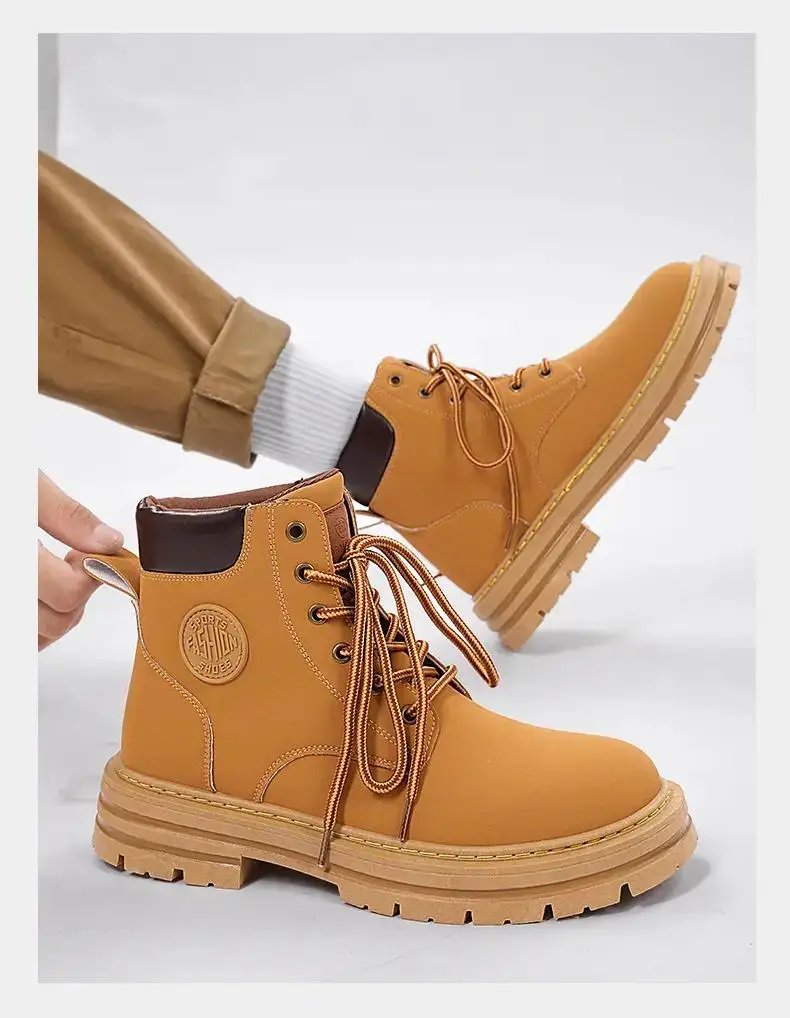 Men Retro Work Shoes Autumn Winter Thick Bottom High Top Non Slip Warm Casual Boots Leather Lace-up Big Head Tooling Boots 2023