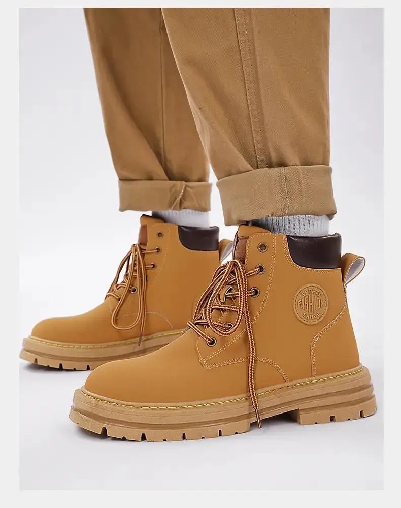 Men Retro Work Shoes Autumn Winter Thick Bottom High Top Non Slip Warm Casual Boots Leather Lace-up Big Head Tooling Boots 2023