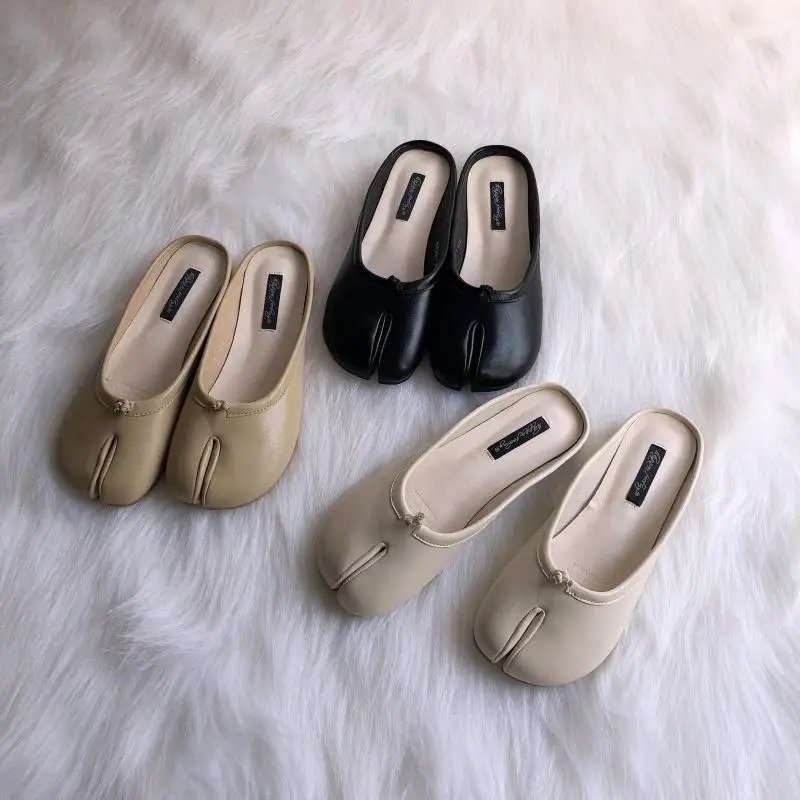 Tabi Ninja Shoes Woman Microfiber Leather Comfy Flats Split Toe Slippers Soft Bottom Loafers Brief Ladies Trotter Moccasins 2023