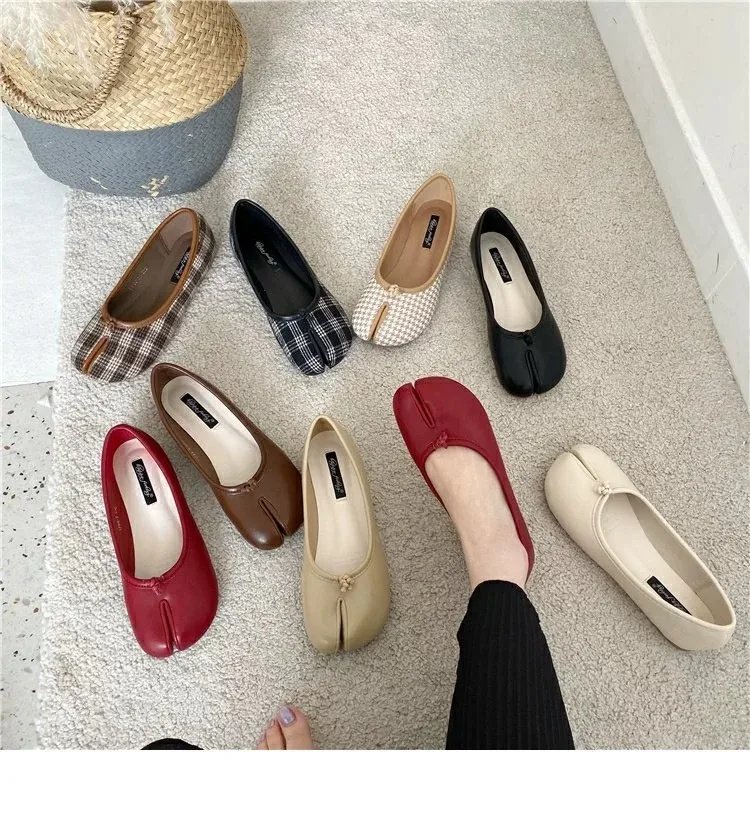 Tabi Ninja Shoes Woman Microfiber Leather Comfy Flats Split Toe Slippers Soft Bottom Loafers Brief Ladies Trotter Moccasins 2023