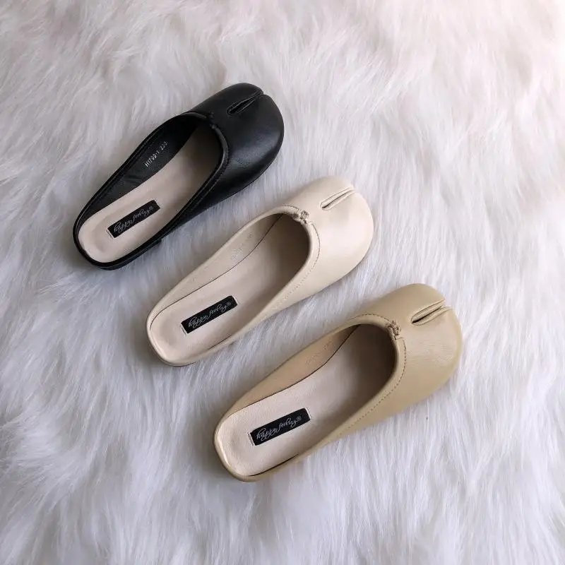 Tabi Ninja Shoes Woman Microfiber Leather Comfy Flats Split Toe Slippers Soft Bottom Loafers Brief Ladies Trotter Moccasins 2023