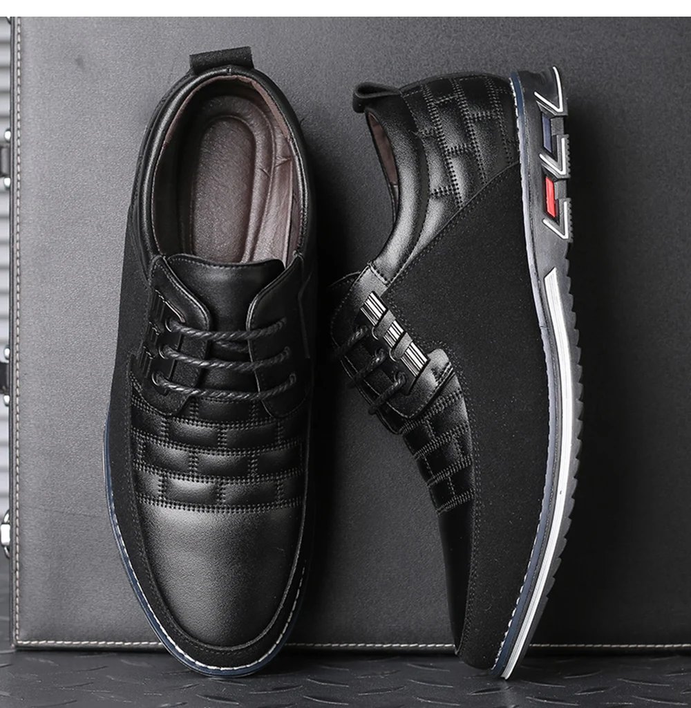 Men Casual Shoes Fashion Brand Classic Casual Men Pu Leather Shoes Black Hot Sale Breathable Business Lace-Up Men Shoes Big Size