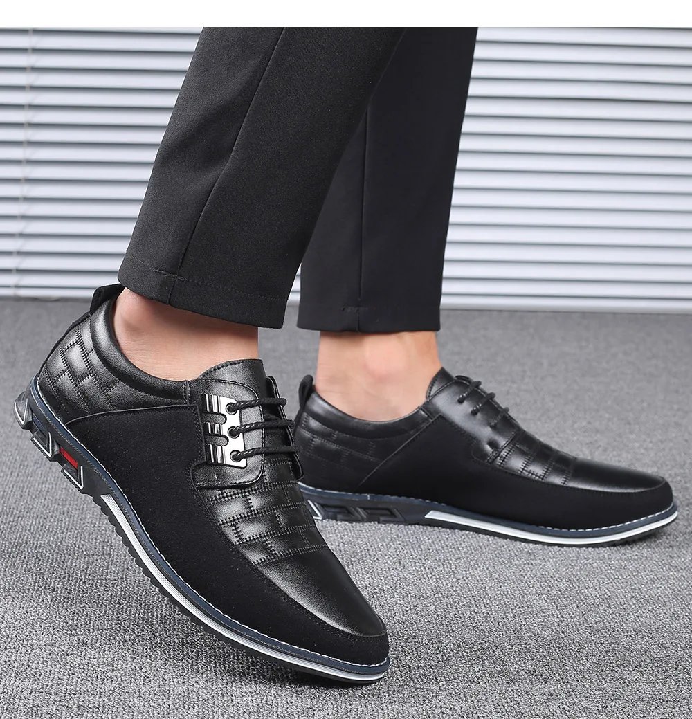 Men Casual Shoes Fashion Brand Classic Casual Men Pu Leather Shoes Black Hot Sale Breathable Business Lace-Up Men Shoes Big Size