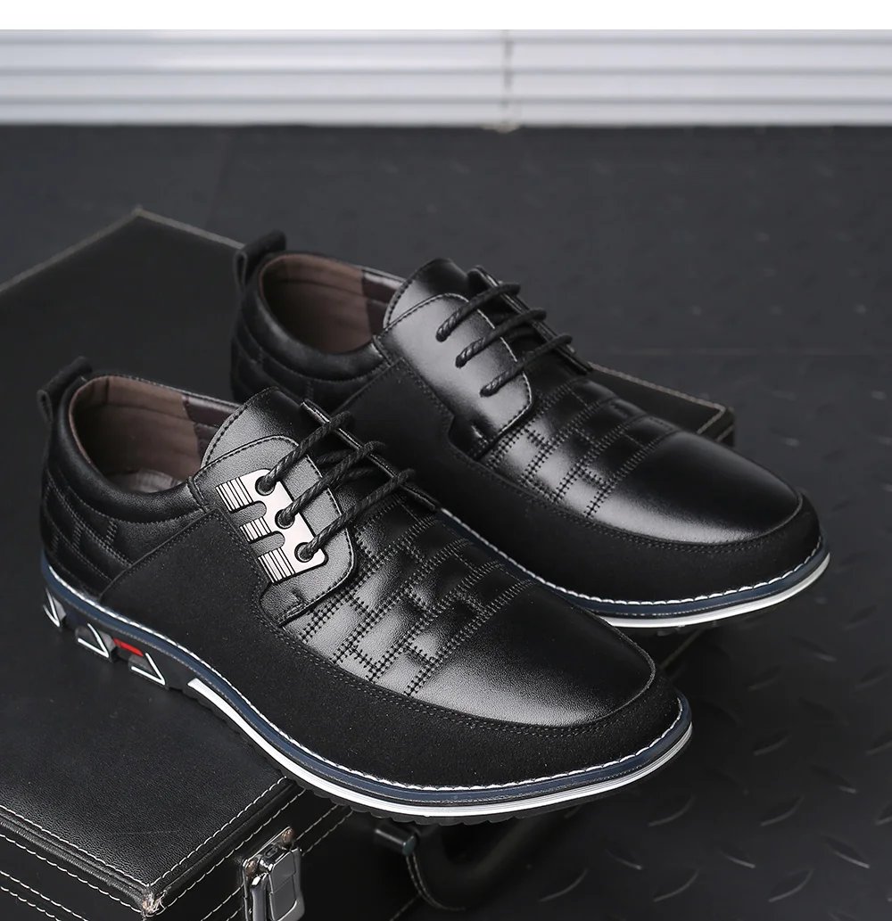 Men Casual Shoes Fashion Brand Classic Casual Men Pu Leather Shoes Black Hot Sale Breathable Business Lace-Up Men Shoes Big Size