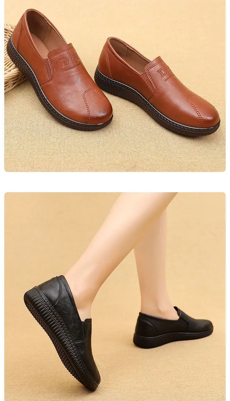 Moccasins Mom Flats Shoes Soft Sole Loafers Round Toe ShoesNew Spring and Autumn Flat Sole Non slip Female Casual Leather Shoes