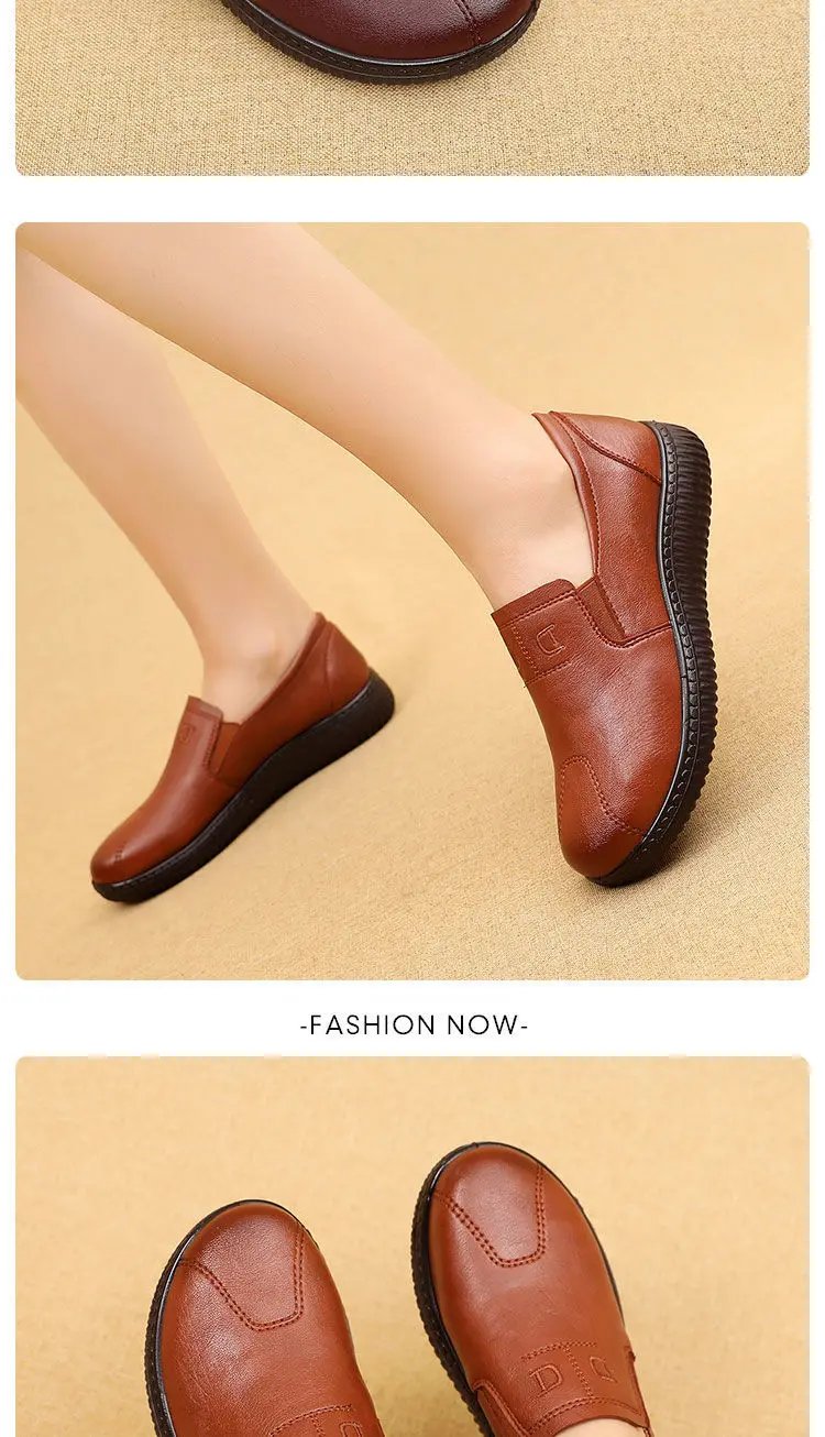 Moccasins Mom Flats Shoes Soft Sole Loafers Round Toe ShoesNew Spring and Autumn Flat Sole Non slip Female Casual Leather Shoes
