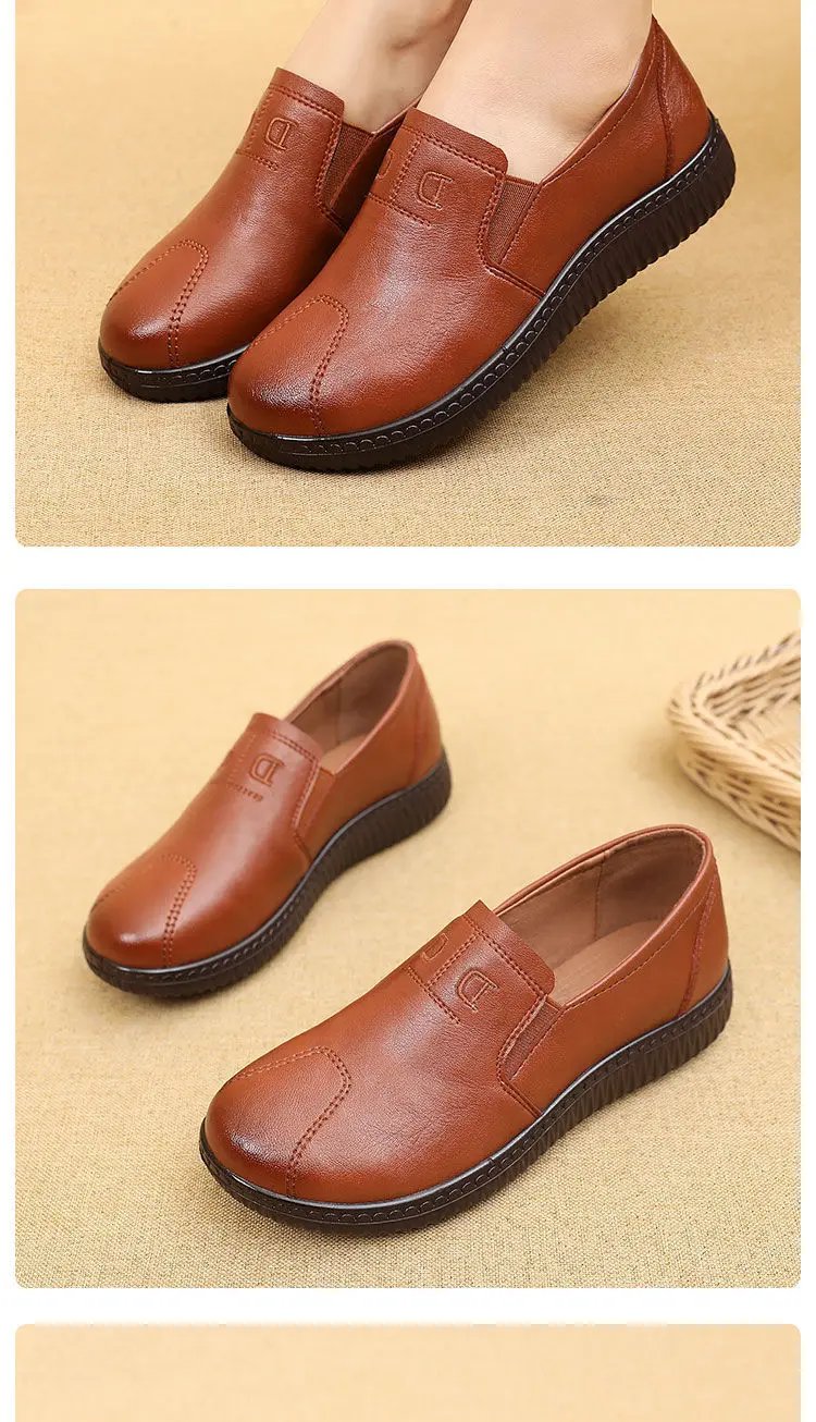 Moccasins Mom Flats Shoes Soft Sole Loafers Round Toe ShoesNew Spring and Autumn Flat Sole Non slip Female Casual Leather Shoes