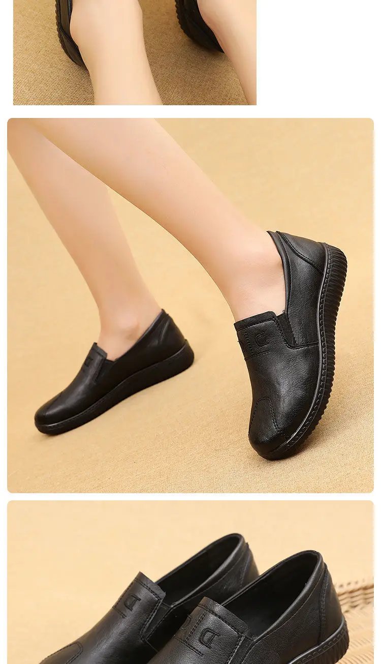 Moccasins Mom Flats Shoes Soft Sole Loafers Round Toe ShoesNew Spring and Autumn Flat Sole Non slip Female Casual Leather Shoes